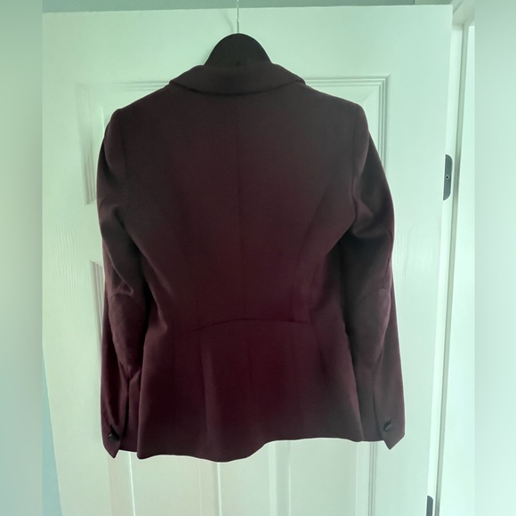 Wine coloured tailored fit jersey blazer with leather look detailing - Picture 2 of 5